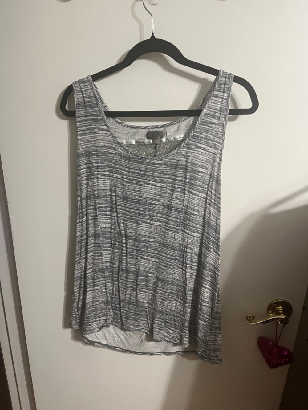🧡 2X Gray and Blue Stripe Lace Scoop Tank Top